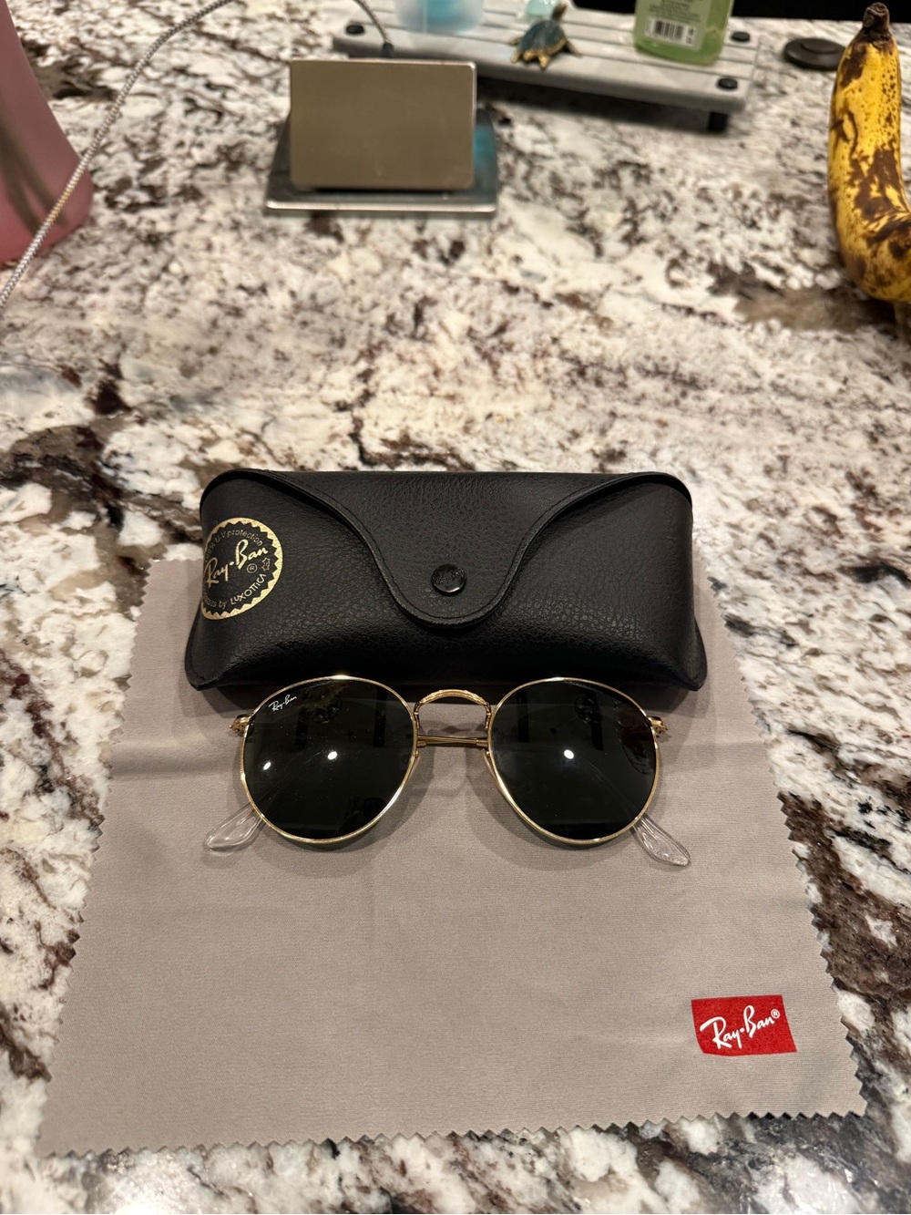Ray-Ban Gold Frame Sunglasses with Green Lenses